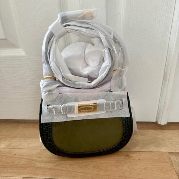 GIFT NEW TORY BURCH LEE RADZIWILL KELP GREEN CROSSBODY CROC LEATHER SUEDE $658 - Picture 5 of 16